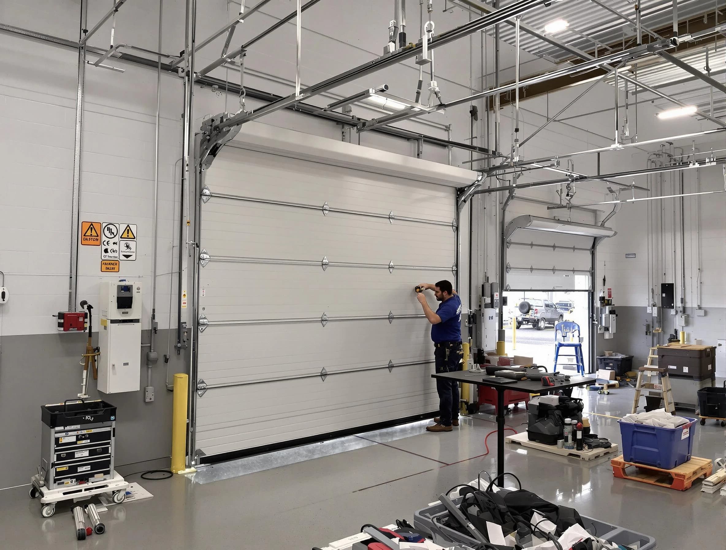 Commercial garage door repair being performed by White City Garage Door Repair expert in White City